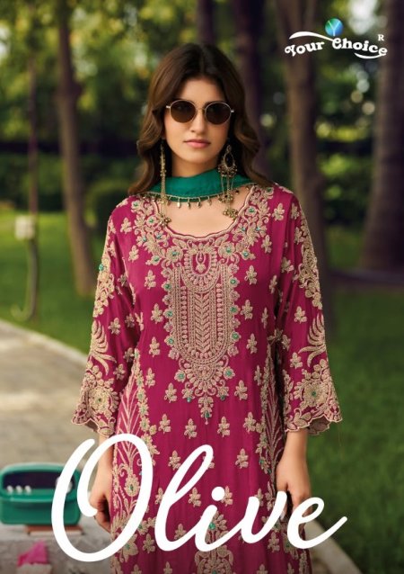 Olive By Your Choice Designer Chinon Readymade Suits
